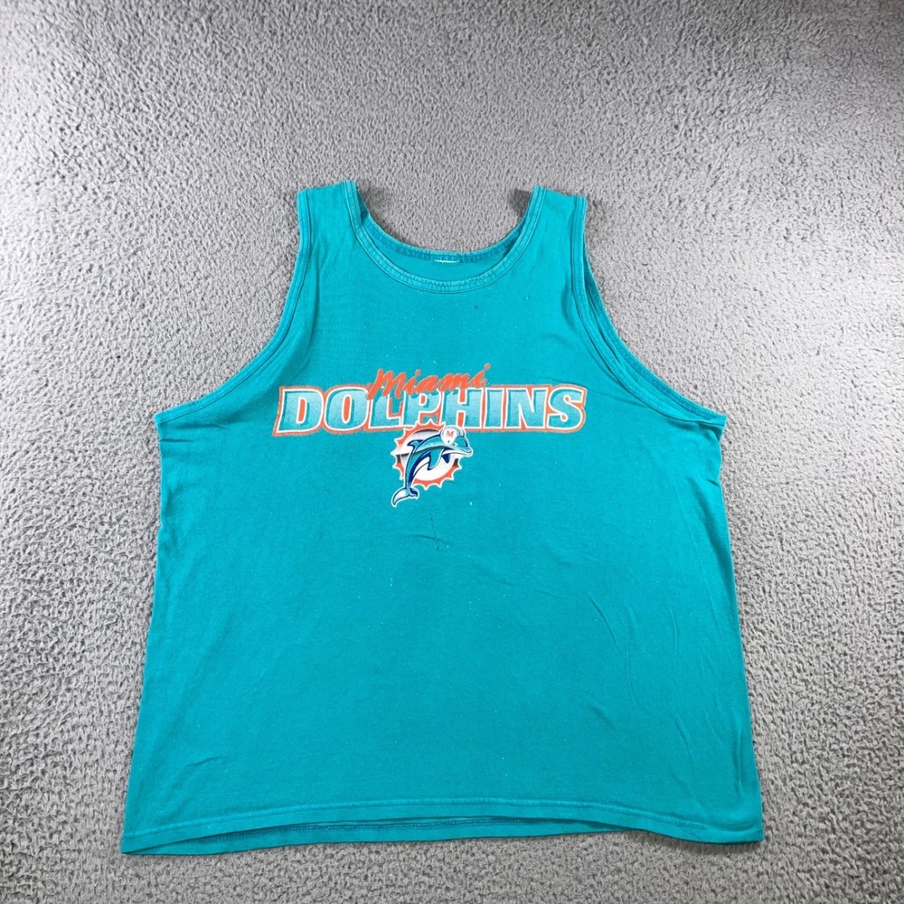 Vtg NFL Miami Dolphins Tank Top 2XL Teal Bleached Distressed Graphic Retro 90s